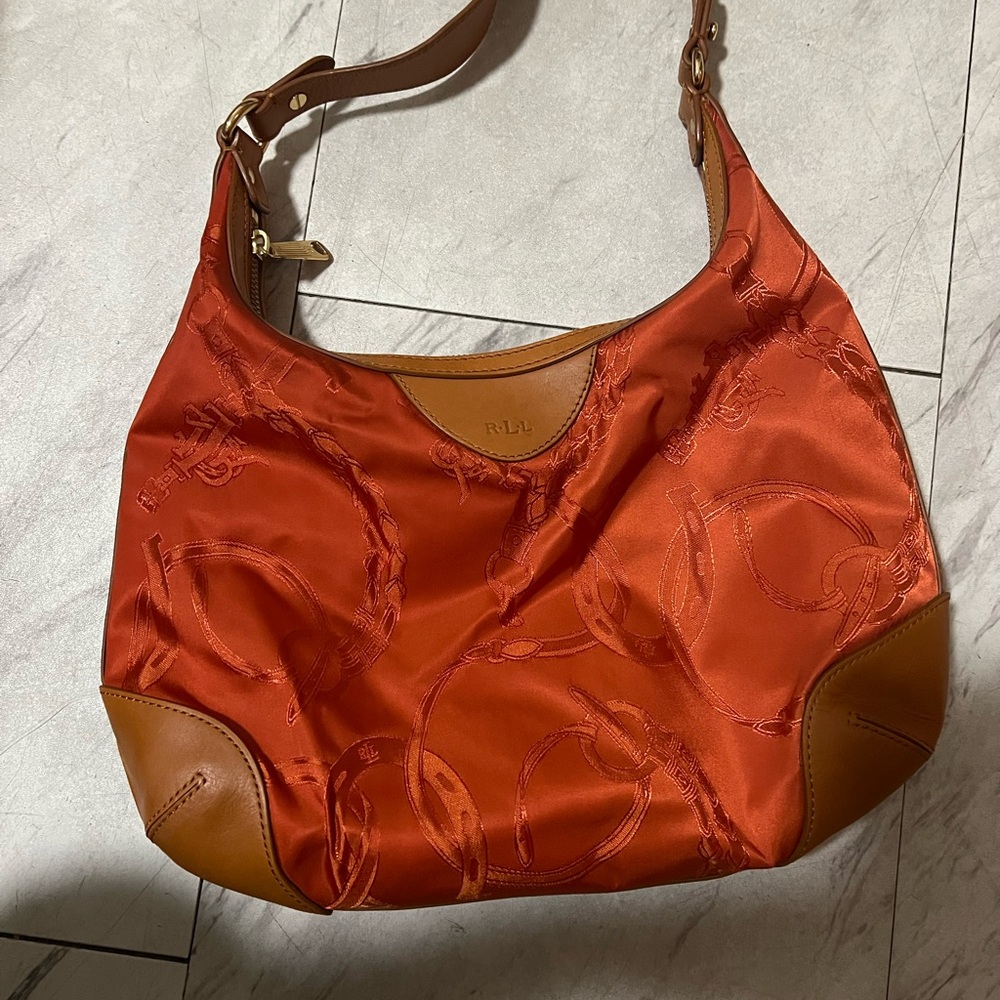 Lauren Ralph Lauren Orange Crescent Hobo Shoulder Bag